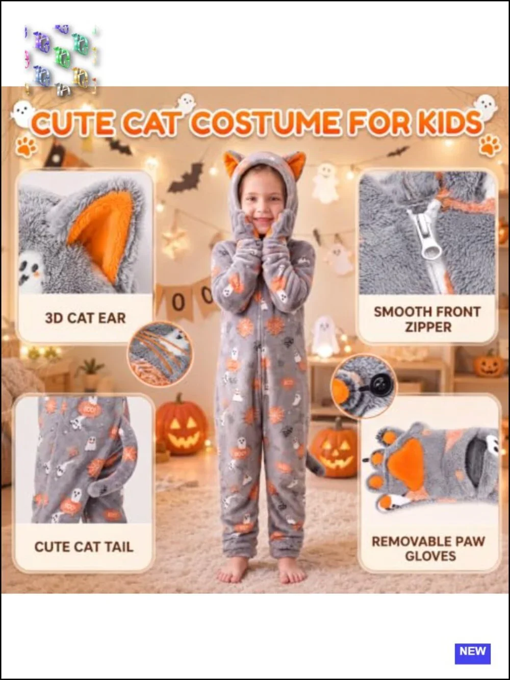 Joycover Girls Glow in the Dark Cat Onesie Fleece Jumpsuit Costume